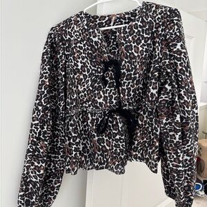 Free People Black and Brown Leopard Blouse